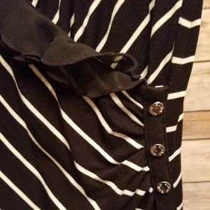 Striped tank with ruffled neckline